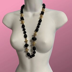 Black & Gold Vintage Lucite Beads Necklace